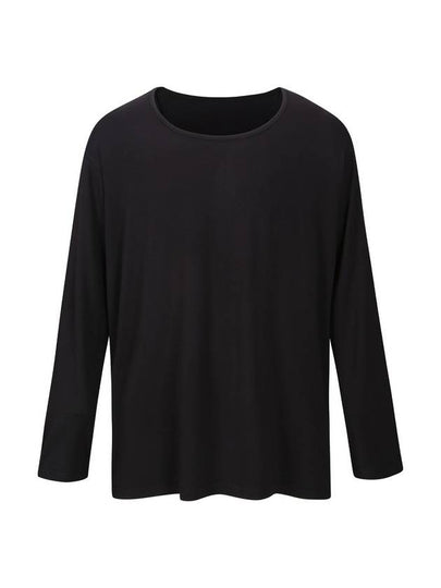 Unisex Wide U-neck Plain Long Sleeve T-Shirt Black - MAVRK - BALAAN 2