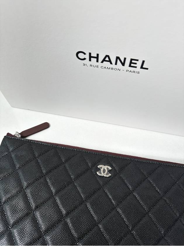 Cambon Classic Medium Pouch Clutch Bag Caviar Silver - CHANEL - BALAAN 9