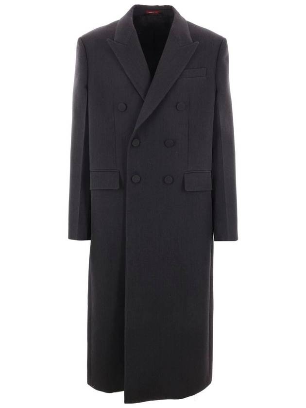 Ancora embroidered wool double coat dark gray - GUCCI - BALAAN 2