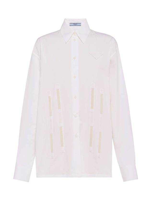 Women's Triangular Logo Strap Long Sleeve Shirt White - PRADA - BALAAN 1