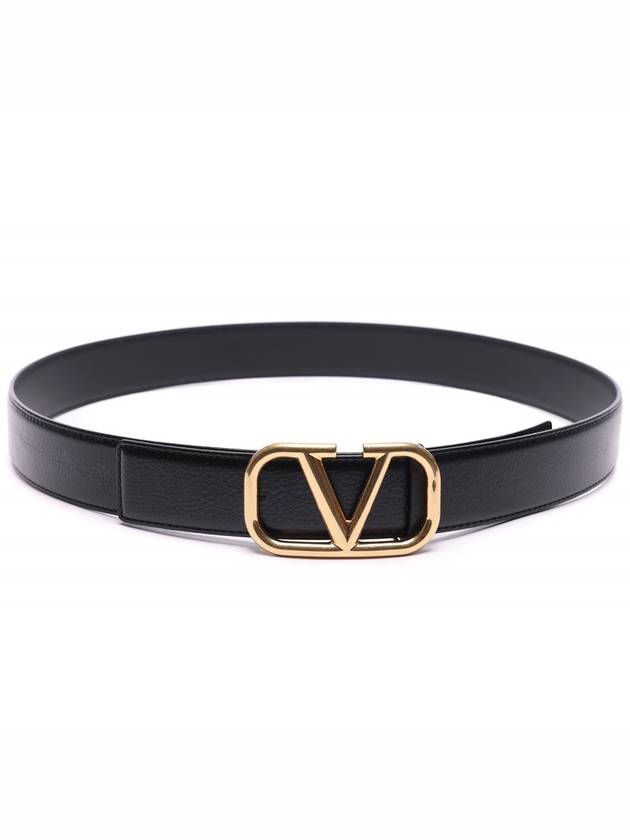 V Logo Signature Buckle Leather Belt Black - VALENTINO - BALAAN 5