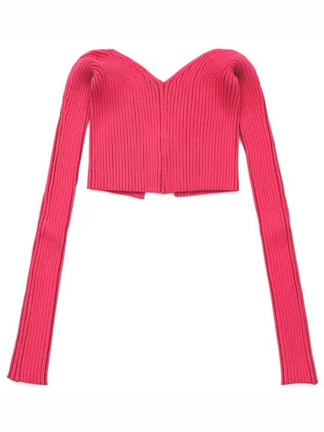 La Maille Pralu Micro Charm Logo Cardigan Pink - JACQUEMUS - BALAAN 3