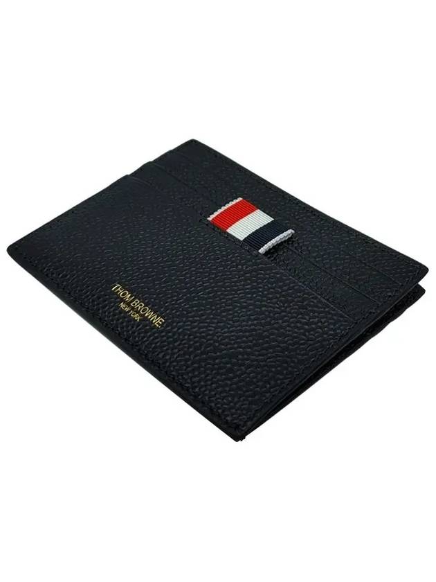 Pebble Grain Leather Stripe Note Compartment Card Wallet Black - THOM BROWNE - BALAAN 3