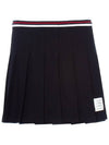 Women's Striped Band Cotton Pleated Skirt Navy - THOM BROWNE - BALAAN 7