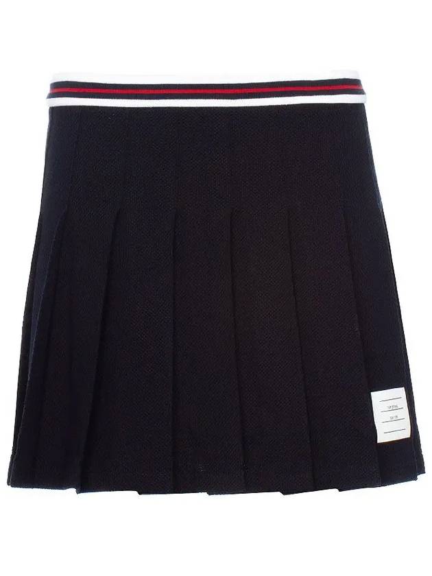 Women's Striped Band Cotton Pleated Skirt Navy - THOM BROWNE - BALAAN 7