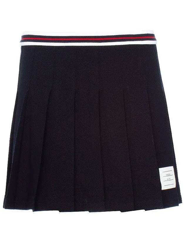 Women's Striped Band Cotton Pleated Skirt Navy - THOM BROWNE - BALAAN 2
