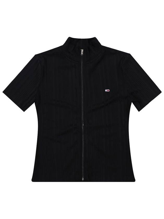 Slim Fit Zip-Up Short Sleeve T-Shirt Black - TOMMY HILFIGER - BALAAN 2