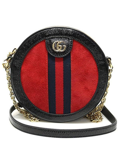 550618 Black patent red suede gold chain Ophidia mini round shoulder bag - GUCCI - BALAAN 1