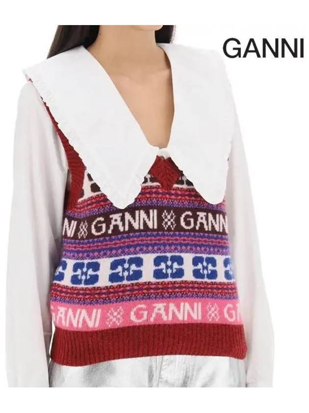 Logo Wool Mix Vest Red - GANNI - BALAAN 7