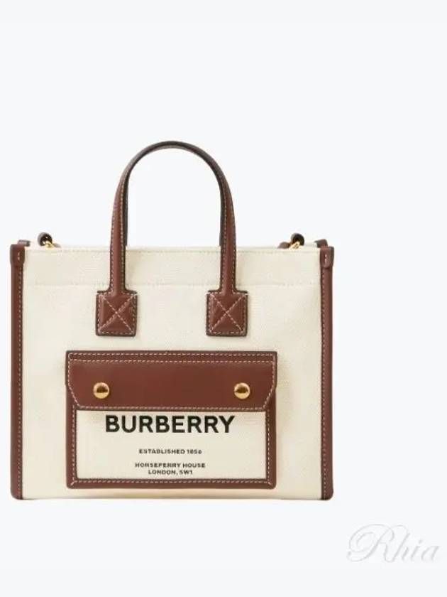 Mini Two-Tone Canvas and Leather Freya Tote Bag Natural Tan - BURBERRY - BALAAN 2