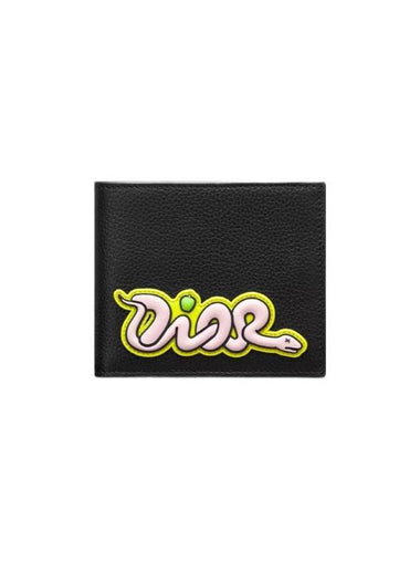 Kaws Grained Calfskin Bifold Half Wallet Black - DIOR - BALAAN 1