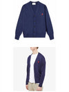 Small Heart Logo Wool Cardigan Navy - AMI - BALAAN 5