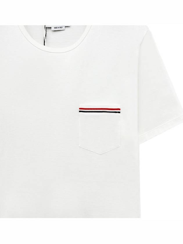 Men's Medium Weight Jersey Tipped Pocket Crewneck Short Sleeve T-Shirt White - THOM BROWNE - BALAAN 4