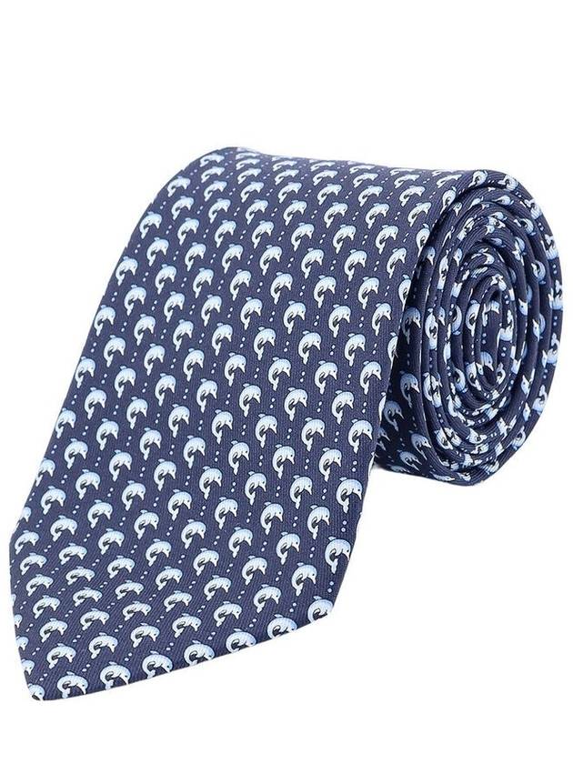 Dolphin Print Silk Tie Navy - SALVATORE FERRAGAMO - BALAAN 2