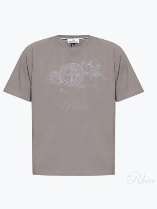 Camo Three Embroidery Regular Fit Cotton Jersey Short Sleeve T-Shirt Grey - STONE ISLAND - BALAAN 2