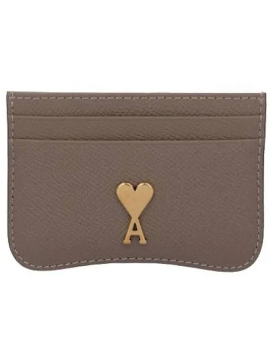 Heart Stud Card Holder Light Taupe Wallet - AMI - BALAAN 1