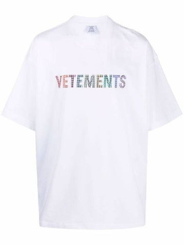 Multi Color Crystal Logo Short Sleeve T-Shirt White - VETEMENTS - BALAAN 1