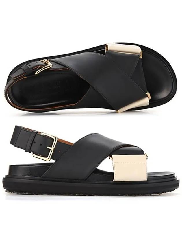 Fussbett Leather Sandals Black White - MARNI - BALAAN 6