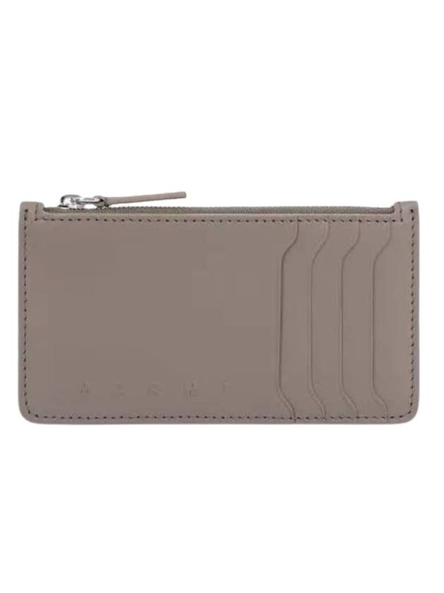 Logo Zipper Leather Card Wallet Grey - MARNI - BALAAN 1