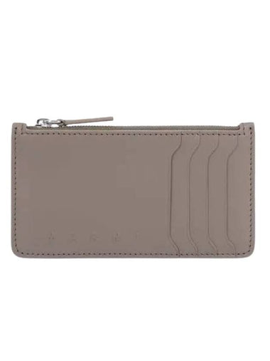 Logo Zipper Leather Card Wallet Grey - MARNI - BALAAN 1