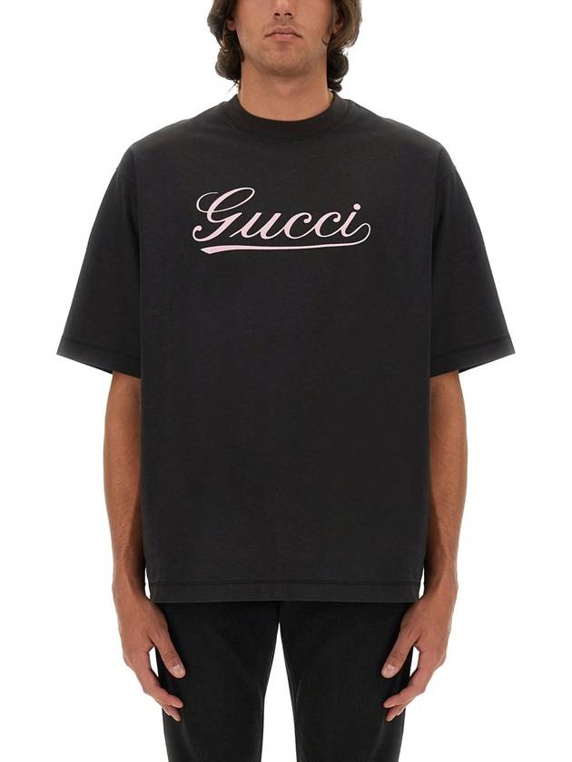 Script Print Cotton Short Sleeve T-Shirt Black - GUCCI - BALAAN 2