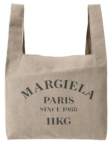 Logo Print Linen Shopper Tote Bag Beige - MAISON MARGIELA - BALAAN 1