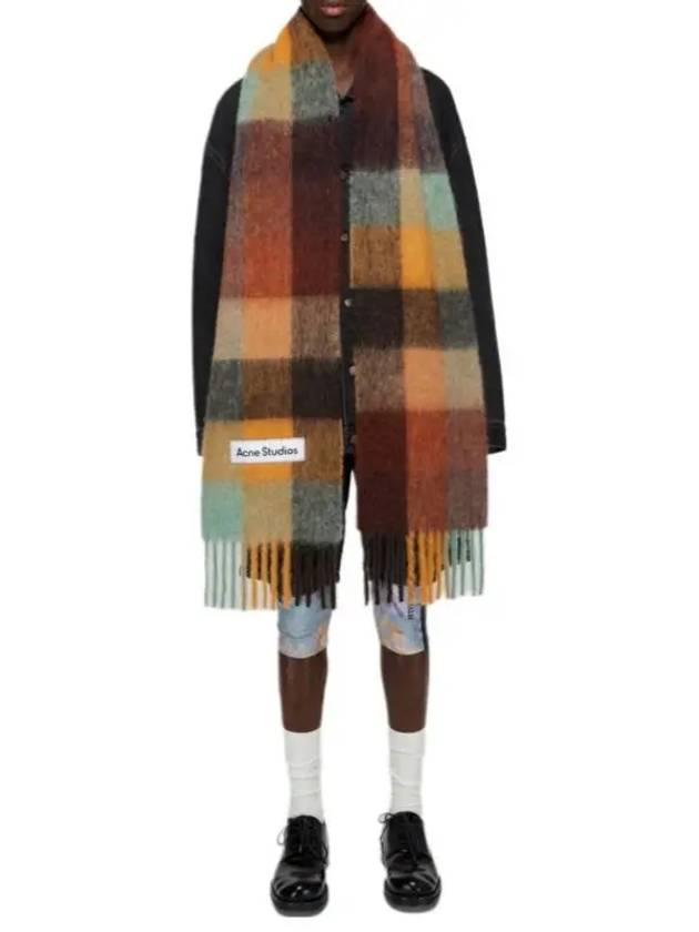 Check Mohair Muffler Chestnut Brown Yellow Green - ACNE STUDIOS - BALAAN 5