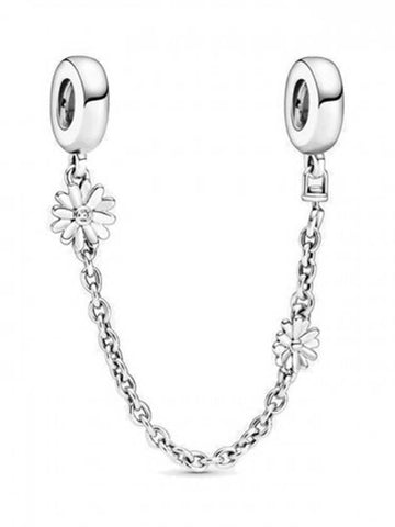 Daisy Flower Safety Chain Charm Sterling Silver Clear - PANDORA - BALAAN 1