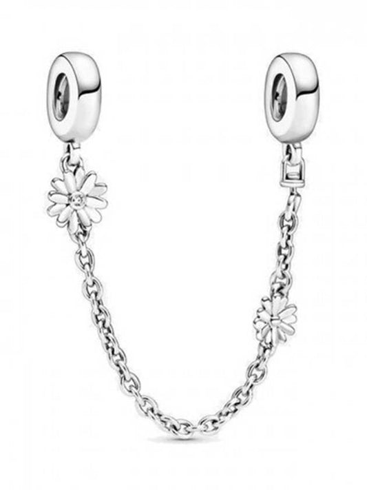 Daisy Flower Safety Chain Charm Sterling Silver Clear - PANDORA - BALAAN 1