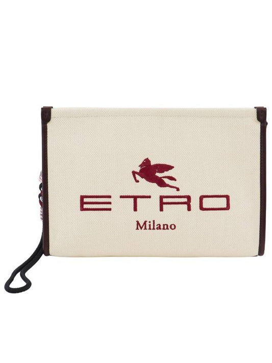 Embroidered Logo Clutch Bag Beige - ETRO - BALAAN 2