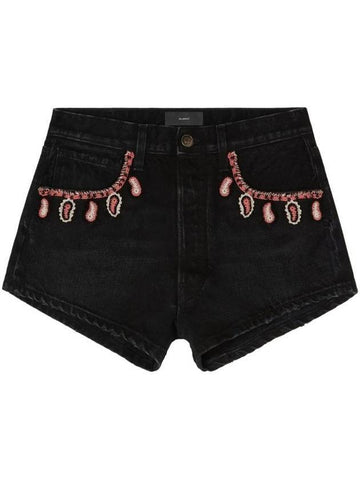 Women's Inner Energy Crochet Denim Shorts Black - ALANUI - BALAAN 1