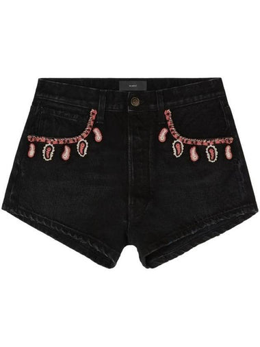 WoMen's Inner Energy Crochet Denim Shorts Black - ALANUI - BALAAN 1