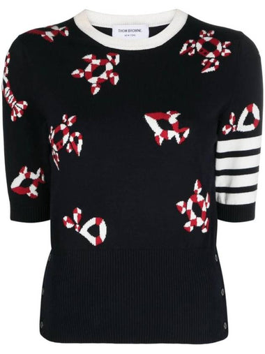 Women's 4 Bar Intarsia Knit Top Navy - THOM BROWNE - BALAAN 1