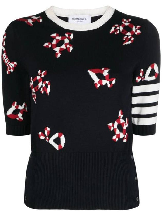 Women's 4 Bar Intarsia Knit Top Navy - THOM BROWNE - BALAAN 1