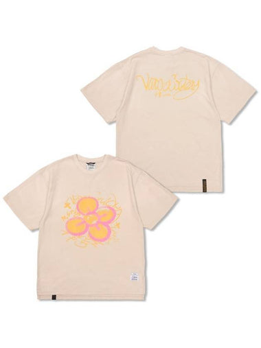 Crayon Flower Vintage Short Sleeve T-Shirt Beige - STIGMA - BALAAN 1