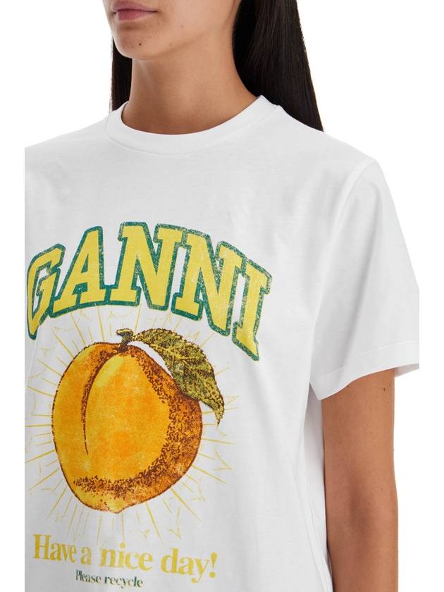 Women's Relaxed Peach Print Short Sleeve T-Shirt White - GANNI - BALAAN 5