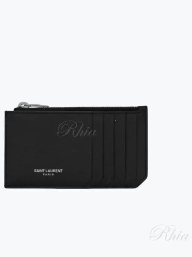 Leather Zipper Classic Fragment Card Wallet Black - SAINT LAURENT - BALAAN 2