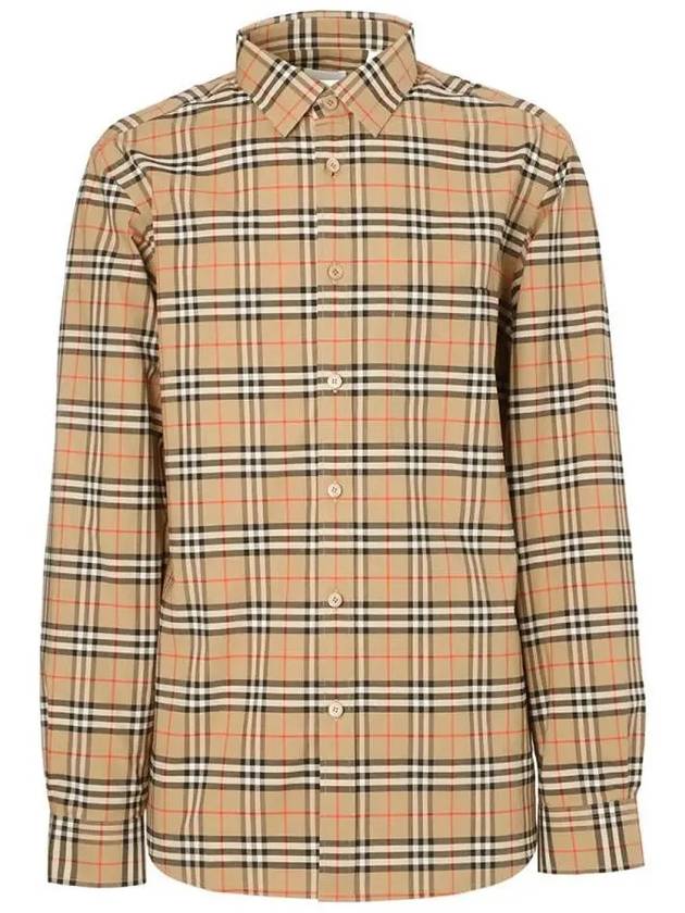 Small Scale Check Stretch Cotton Long Sleeve Shirt Beige - BURBERRY - BALAAN 2