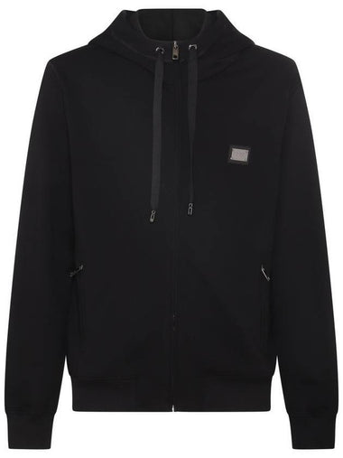 Logo Plaque Zipper Hoodie Black - DOLCE&GABBANA - BALAAN 1