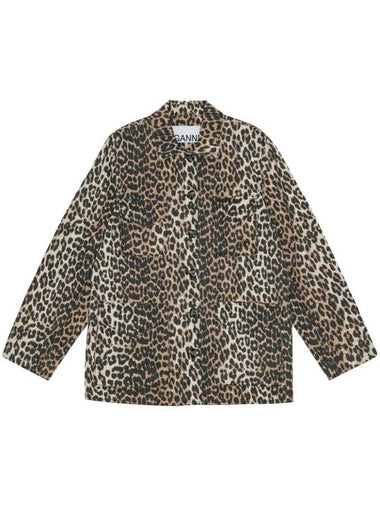 Leopard Print Cotton Canvas Jacket Almond Milk - GANNI - BALAAN 1