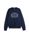 Logo Print Crew Neck Cotton Sweatshirt Navy - SPORTY & RICH - BALAAN 1