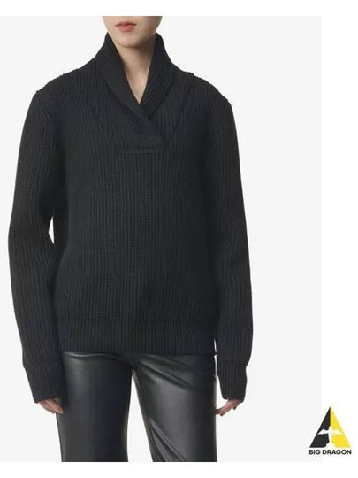 Shawl Collar Wool Knit Top Black - SAINT LAURENT - BALAAN 2