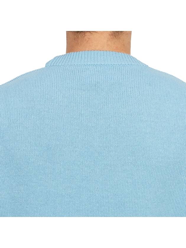 Logo Patch Crew Neck Wool Knit Top Blue - STONE ISLAND - BALAAN 8