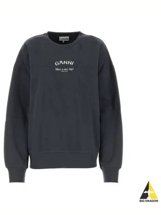 Logo Print Oversized Sweatshirt Grey - GANNI - BALAAN 2