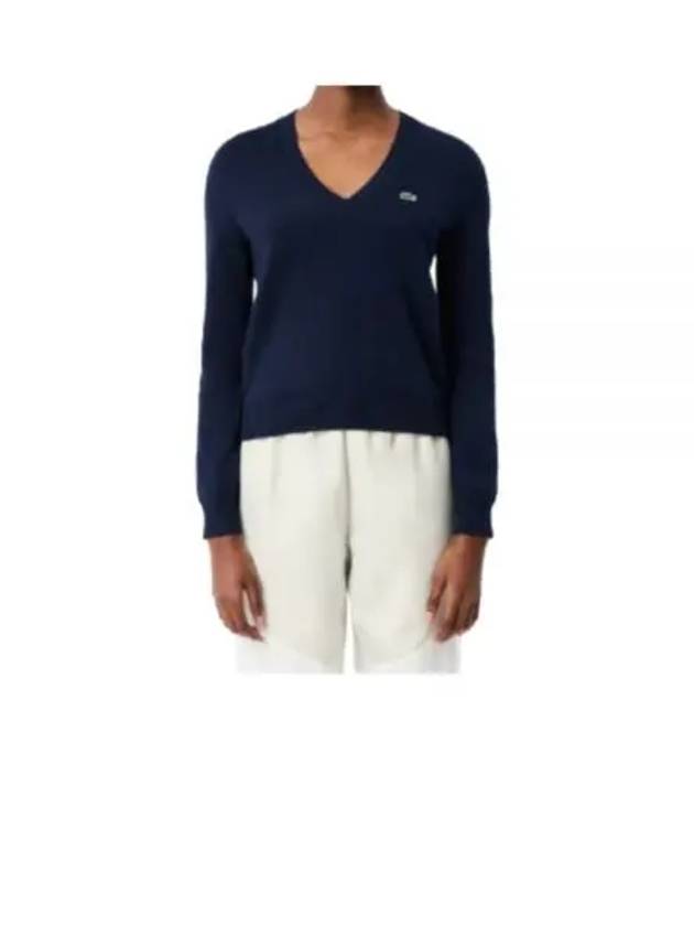 Cotton V Neck Knit Top Midnight Blue - LACOSTE - BALAAN 2