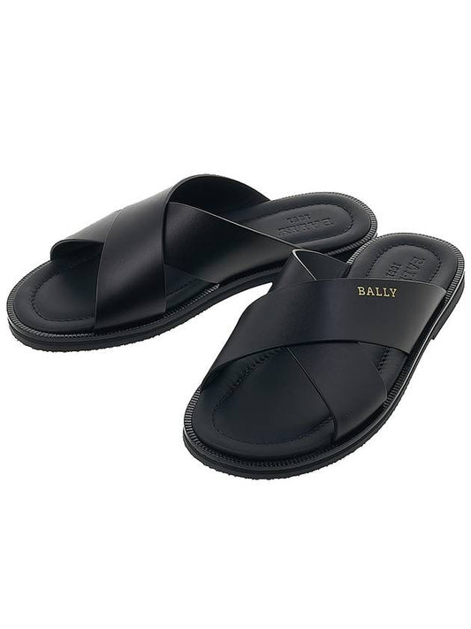 Jair Cross Strap Slider Sandals Black - BALLY - BALAAN 2