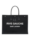 Rive Gauche Logo Linen Leather Tote Bag Black - SAINT LAURENT - BALAAN 2