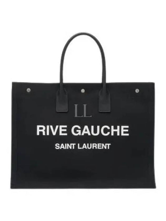 Rive Gauche Logo Linen Leather Tote Bag Black - SAINT LAURENT - BALAAN 2