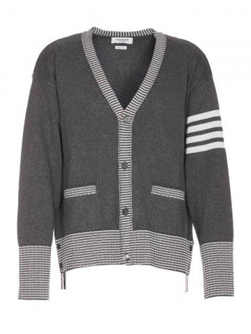 Hector Intarsia Cotton Cardigan Grey - THOM BROWNE - BALAAN 1