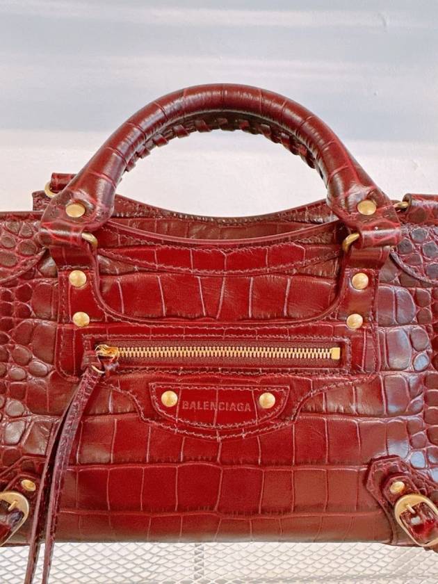 Women s Burgundy Neo Classic Croc Calf Leather Mini City Bag 638524 23EF1 6526 - BALENCIAGA - BALAAN 2